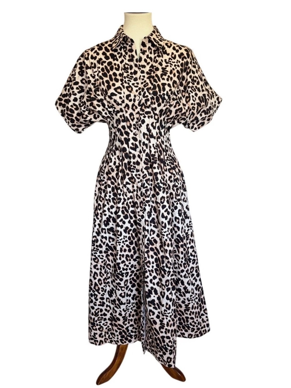 Anthropologie Exquise Tobie Leopard Print Midi Shirt Dress Size M Petite